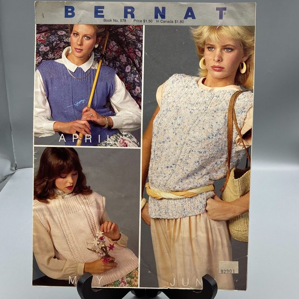 Vintage Bernat Handicrafter Pattern Magazine, Book 578 Year of Fashion Vest Knit